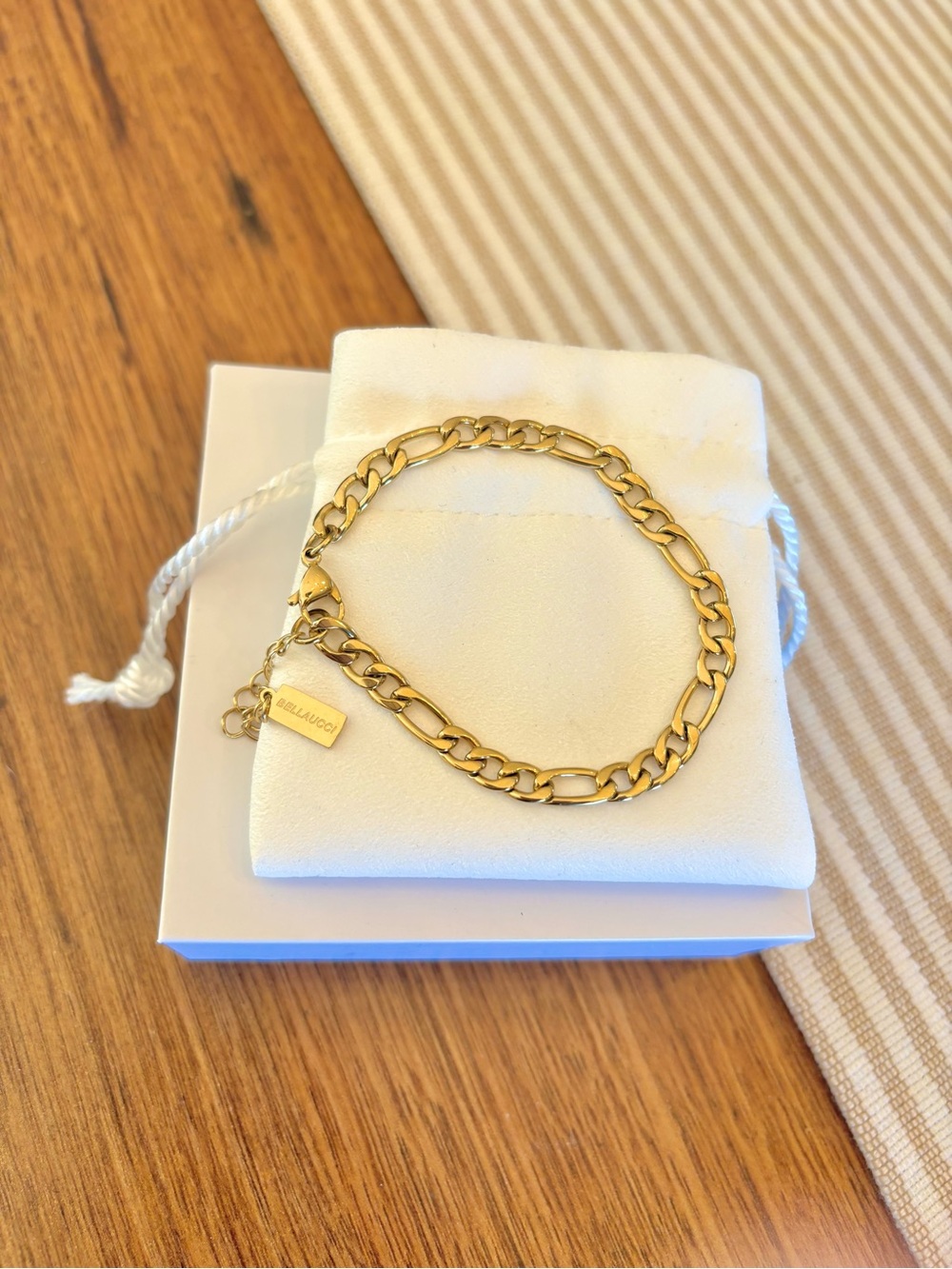 BELLAUCCI 14K Gold Plated Figaro Chain Bracelet with 316L Stainless Steel core